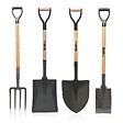 VITO - Pack 4 outils de jardin Acier Manche en Bois Fourche + Pelle carrée + Pelle ronde + Bêche VITO - vignette