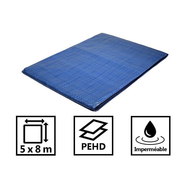 TECPLAST - Bâche plastique 5 x 8 m BLEUE Polyéthylène 80g/m² - large