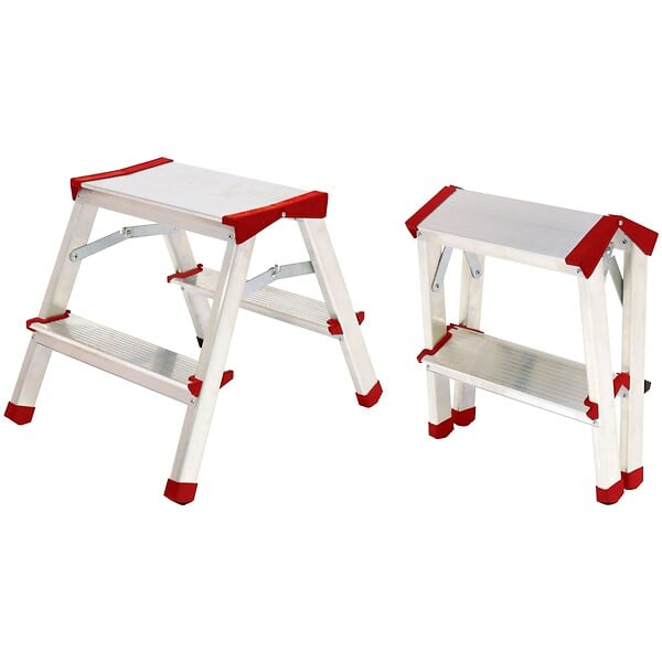BRIXO - Escabeau 2 marches Marche-pied Aluminium Charge 125 kg Pliable Pieds anti-dérapants BRIXO - large