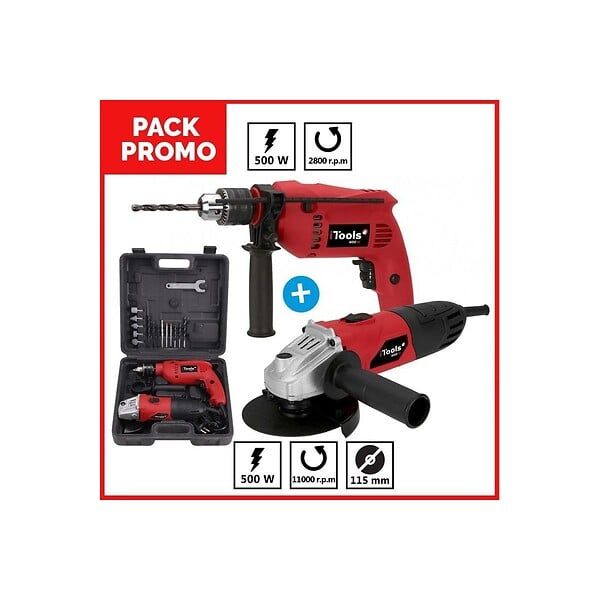 ITOOLS - Perceuse à percussion 500W + Meuleuse 500W + Mallette 17 accessoires ITOOLS - large