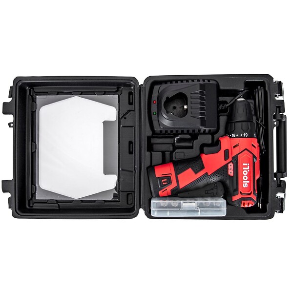 VITO - Visseuse sans fil 12V Batterie Lithium 1.5Ah LED + Coffret 6 embouts de vissage + 6 forets + Adaptateur VITO - large