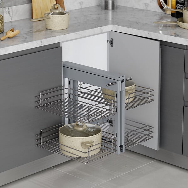 EMUCA - Système d'angle extractible pour meuble de cuisine Suprastar, acier, chrome - large