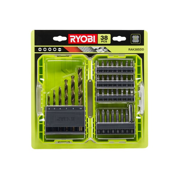 RYOBI - Pack RYOBI - Perceuse Visseuse R18DD2-220S - 18V One Plus - 2 batteries 2,0Ah - chargeur - Coffret antichocs empilable 38 accessoires - porte embouts - large