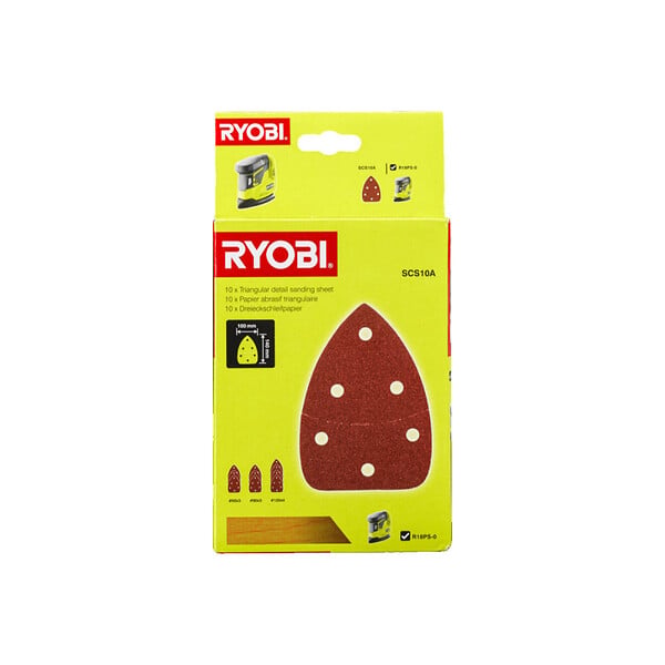 RYOBI - Pack RYOBI - Ponceuse triangulaire RPS18-0 - 18V One+ - sans batterie ni chargeur - Lot de 10 feuille abrasive SCS10A - Grain 60, 80 et 120 - large