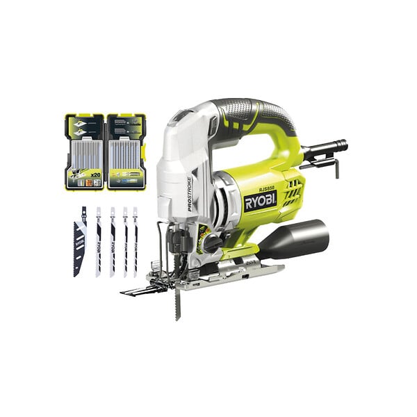 RYOBI - Pack RYOBI Scie sauteuse pendulaire RJS850KA5 - 600W - 85mm - lot de 5 lames - coffret de 20 lames - bois - métal - 75-100mm - RAK20JB - large