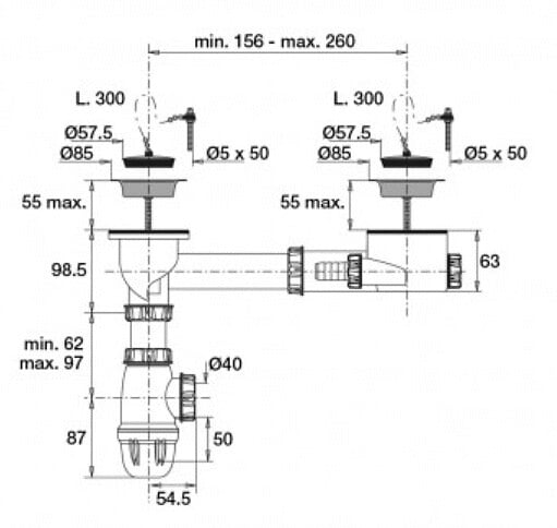 VALENTIN - Kit de vidage siphon et bonde sans trop-plein pour évier 2 cuves D60 - VALENTIN - 00 788000 000 00 - large