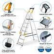HOSTRÃ–M - Escabeau 7 marches DURAMP sécurisé avec rampes, tablette porte-outils, marchepied pliable aluminium, hauteur plateforme 140cm, garantie 5 ans Hoström - vignette