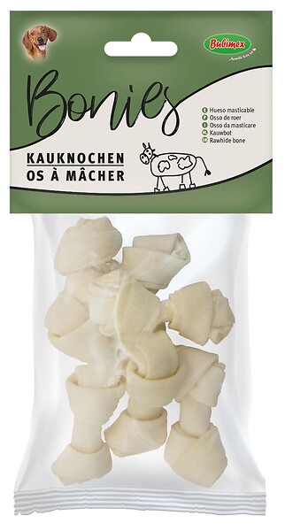 BUBIMEX - Os noué pour chien - Peau de buffle pressée - Blanc - Lot de 6 - large