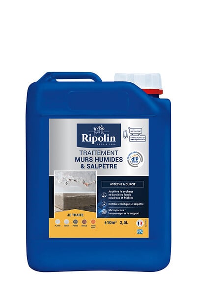 RIPOLIN - Traitement murs humides et salpêtre Bidon 2.5l - large