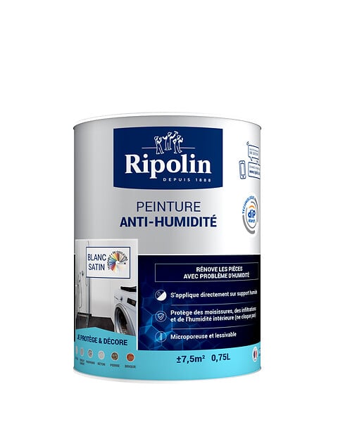 RIPOLIN - Peinture anti-humidite Blanc Satin Pot 0.75l - large
