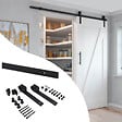 EMUCA - Kit de quincaillerie pour porte coulissante suspendue en bois de Barn, Sans fermeture souple, panneaux non inclus, Acier et Plastique, Peint en noir - vignette