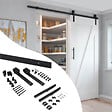 EMUCA - Kit de quincaillerie pour porte coulissante suspendue Barn en bois, avec fermeture souple, panneaux non inclus, Acier et Plastique, Peint en noir - vignette