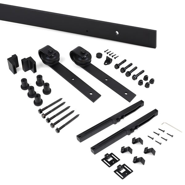 EMUCA - Kit de quincaillerie pour porte coulissante suspendue Barn en bois, avec fermeture souple, panneaux non inclus, Acier et Plastique, Peint en noir - large