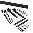 EMUCA - Kit de quincaillerie pour porte coulissante suspendue Barn en bois, avec fermeture souple, panneaux non inclus, Acier et Plastique, Peint en noir - vignette