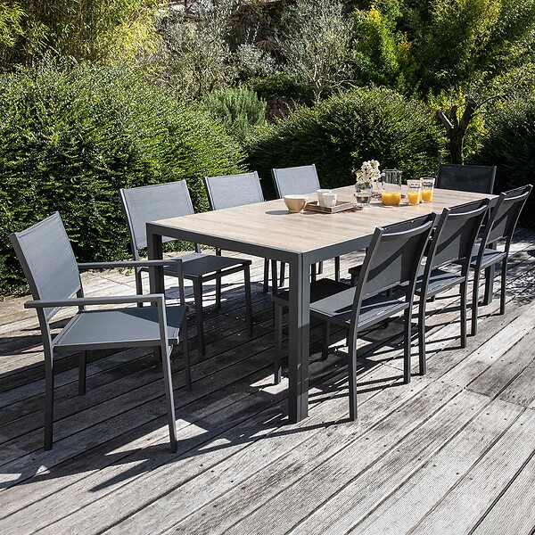 OVIALA - Table de jardin structure aluminium et céramique aspect bois - Tivoli - large