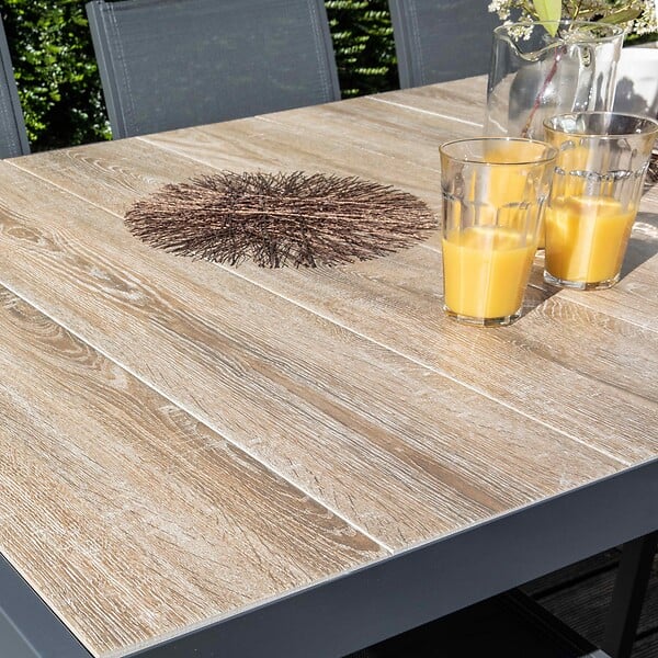 OVIALA - Table de jardin structure aluminium et céramique aspect bois - Tivoli - large
