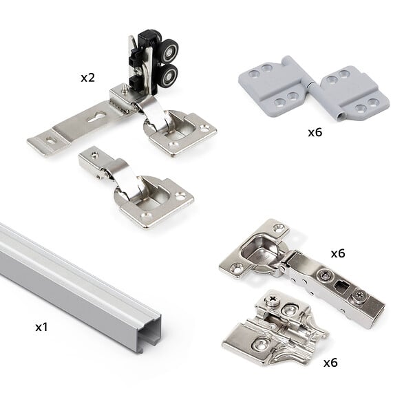 EMUCA - Kit de quincaillerie pour 2 portes coulissantes pliantes et armoire à fermeture souple Twofold, pour 4 panneaux non inclus, Sans coulisse, Anodisé mat - large