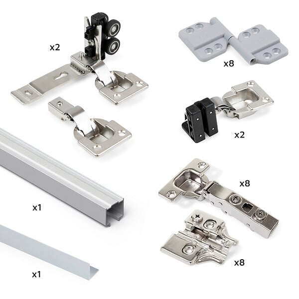 EMUCA - Kit de quincaillerie pour 2 portes coulissantes pliantes et armoire à fermeture souple Twofold, pour 4 panneaux non inclus, Avec coulisse, Anodisé mat - large