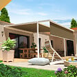 INTERSUN - Pergola toile PYRITE 4,00x3,00 M Motorisé Secours à Télécommande + Coffre LED + Lambrequin (Blanc satiné RAL9010 - Taupe 250g/m²) - vignette