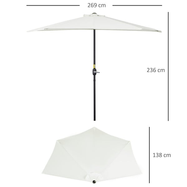 OUTSUNNY - Demi parasol - parasol de balcon 5 entretoises métal polyester 2,69L x 1,38l x 2,36H m crème - large