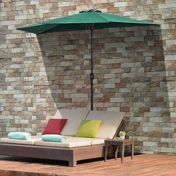 OUTSUNNY - Demi parasol - parasol de balcon 5 entretoises métal polyester 2,69L x 1,38l x 2,36H m vert - large