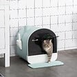 PAWHUT - Maison de toilette bac à litière pour chat avec porte battante, pelle et filtre inclus dim. 43L x 44l x 47H cm PP bleu - vignette