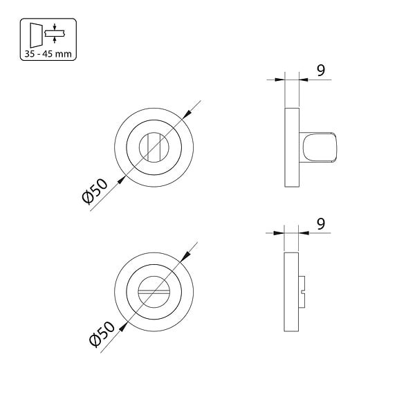 EMUCA - Lot de 5 condamnations avec rosace ronde pour portes intérieures, diamètre 50mm, Zamak, Nickel satiné - large