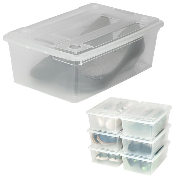TECTAKE - 12 boîtes de rangement plastique blanc transparent - large