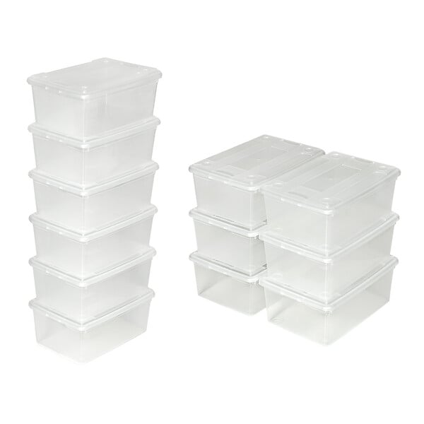 TECTAKE - 12 boîtes de rangement plastique blanc transparent - large