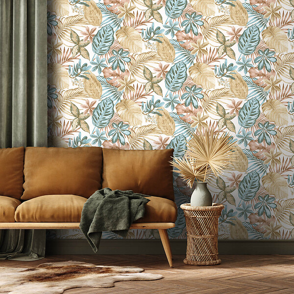 LUTECE - Feuilles exotiques toilte terracotta - large