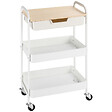 HOMCOM - Desserte de cuisine chariot de service 2 étagères tiroir plateau aspect bois clair acier PP blanc - vignette