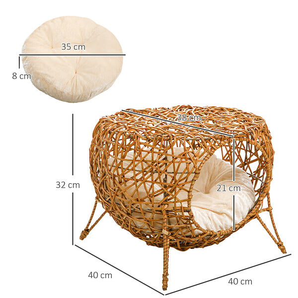 PAWHUT - Panier chat lit chat cosy grand confort dim. Ø 40 x 32H cm coussin moelleux inclus polyester beige rotin - large