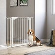 PAWHUT - Barrière de sécurité animaux réglable 76-103L cm - porte 2 verrouillages, ouverture 2 sens - acier ABS blanc - vignette