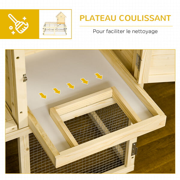 PAWHUT - Clapier enclos cage à lapin 2 niveaux dim. 151L x 106l x 97H cm - aire de jeu, rampe, portes verouillables - bois sapin - large