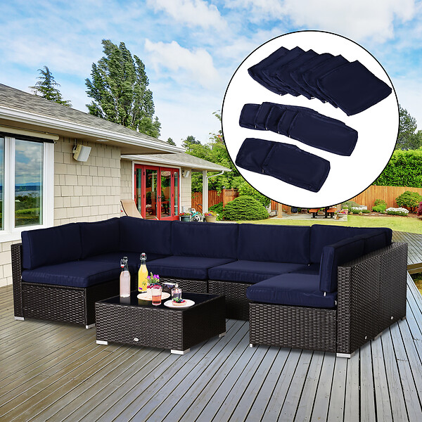 OUTSUNNY - Lot de 14 housses de rechange coussins salon de jardin - 6 housses coussin d'assise, 8 housses coussin dossier - housses zippées polyester déperlant bleu - large