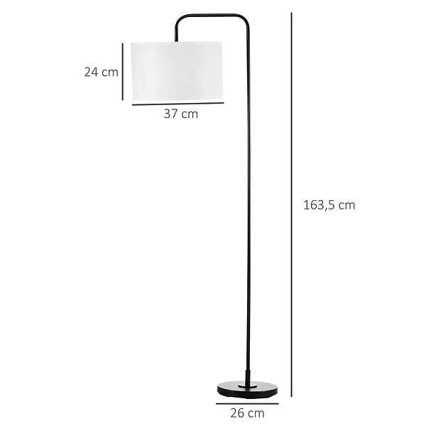 HOMCOM - Lampadaire design néo-rétro max. 40 W 163H cm abat-jour circulaire aspect lin blanc piètement structure acier noir - large