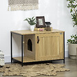PAWHUT - Maison de toilette pour chat style industriel porte entrée latérale boule suspendue châssis acier aspect bois clair - vignette