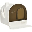 PAWHUT - Maison de toilette bac à litière pour chat avec porte battante, pelle et filtre inclus dim. 43L x 44l x 47H cm PP blanc marron fumé - vignette