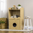 PAWHUT - Maison de toilette chat - porte, niche avec coussin, plateau - panneaux aspect bois clair - vignette