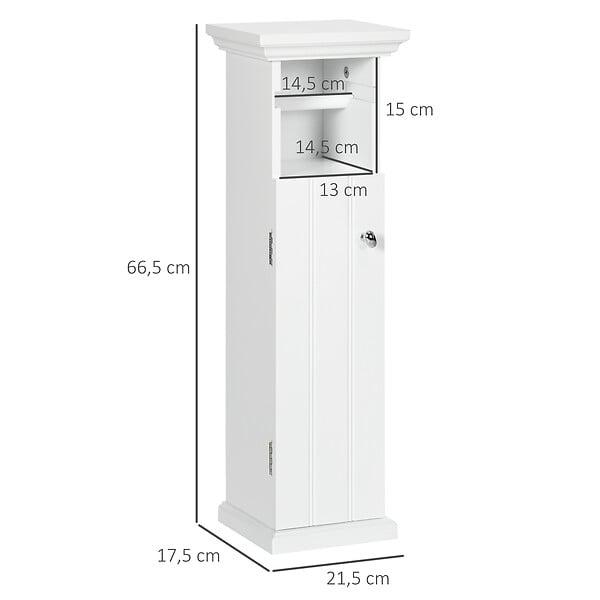 KLEANKIN - Meuble WC armoire toilette - porte, support papier - dim. 21L x 17l x 66H cm - blanc - large