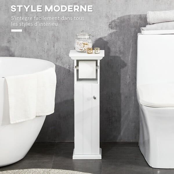 KLEANKIN - Meuble WC armoire toilette - porte, support papier - dim. 21L x 17l x 66H cm - blanc - large