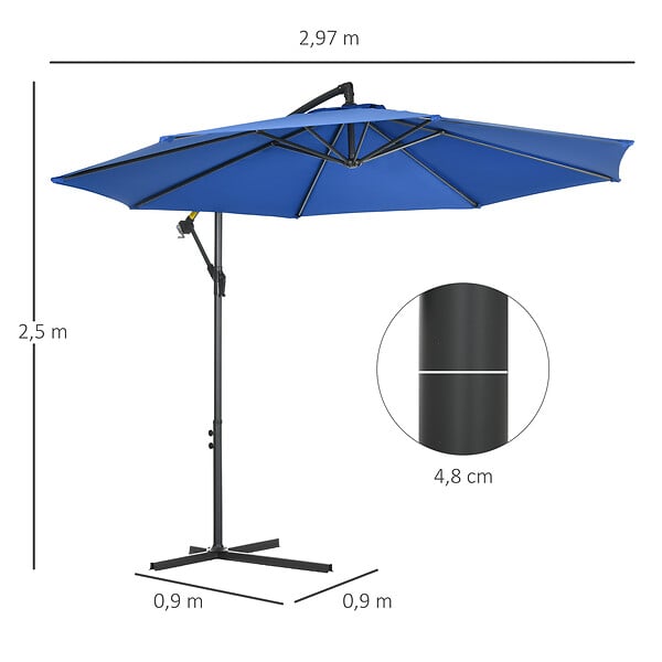 OUTSUNNY - Parasol déporté octogonal inclinable rabattable diamètre 2,97 m parasol de jardin avec pied en croix bleu - large
