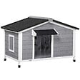 PAWHUT - Niche chien style cottage - 2 fenêtres, porte, toit ouvrant bitumé - bois sapin gris - vignette