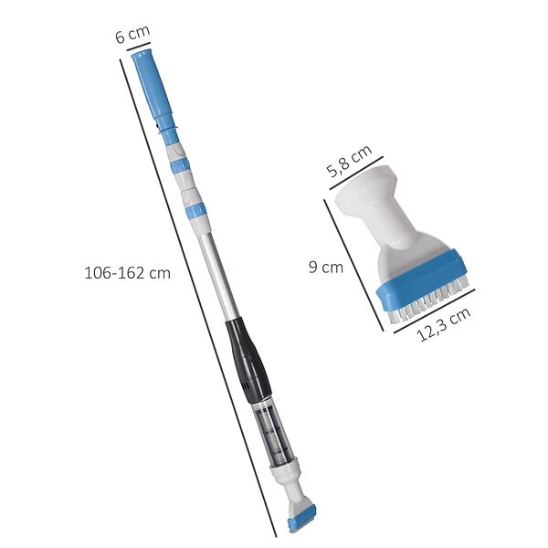 OUTSUNNY - Aspirateur balai électrique sans fil piscine spa - manche télescopique 106-162 cm - brosse, sac filtrant - ABS alu. - blanc bleu - large