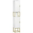 KLEANKIN - Meuble colonne rangement salle de bain design - 2 portes, 2 étagères, niche - acier doré MDF blanc - vignette