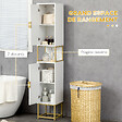 KLEANKIN - Meuble colonne rangement salle de bain design - 2 portes, 2 étagères, niche - acier doré MDF blanc - vignette