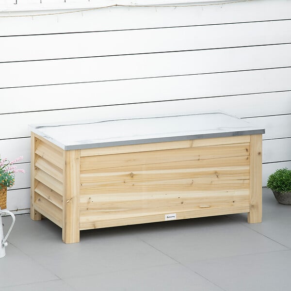 OUTSUNNY - Banc coffre de jardin 2 en 1 - dim. 110L x 50l x 50H cm - charge max. 120 Kg - bois sapin pré-huilé acier galvanisé - large