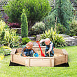OUTSUNNY - Bac à sable bois octogonal dim. 139,5L x 139,5l x 21,5H cm - 4 bancs - bâche de couverture, non tissé de sol inclus - bois sapin - vignette