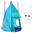 OUTSUNNY - Balançoire nid d'oiseau ronde balançoire panier Ø 1,1 x 1,5H m - tente amovible incluse - accessoires inclus bleu - vignette