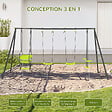 OUTSUNNY - Balançoire 4 agrès portique avec 2 balançoires et 2 face à face dim. 3,55L x 1,84l x 1,86H m acier époxy gris PE vert - vignette